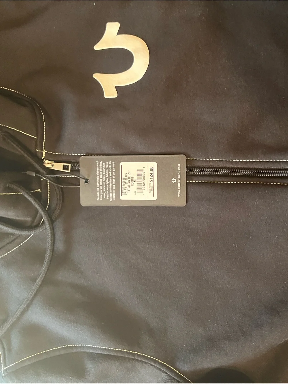 True Religion Black Full-Zip Hoodie with White Logo